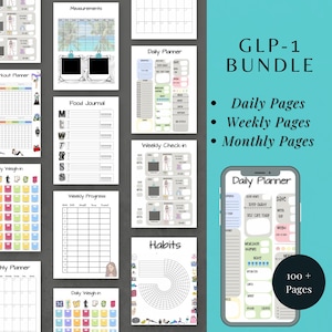 GLP-1 Bundle Printable Weight Loss Trackers | Daily, Weekly + Monthly | Log Meals, Weight, Fitness, Sleep, Hunger, Mood, Measurements, etc