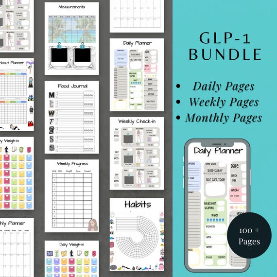 glp-1 monthly Printable GLP-1 Weight Loss Tracker Bundle: Daily, Weekly, Monthly (PDF  Download)