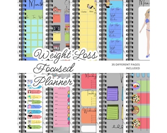 Fun & Motivating DIGITAL PLANNER with 35 Different Unique Pages to fill out.  Tracking for Weight loss, Fitness, Nutrition, Checklists, etc