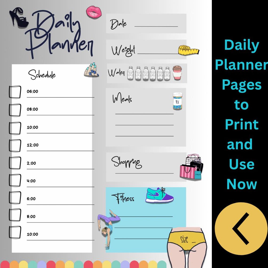 Girly Daily Planner Pages | Printable, ADHD Friendly (4 Styles ...