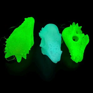 Pachycephalosaurus / Brilla en la oscuridad / Llavero de resina con réplica de calavera / Huesos brillantes