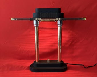 VTG 1991 Robert Sonneman Bankers Lampe / Messing Glas / Postmodern / Flaw Dim