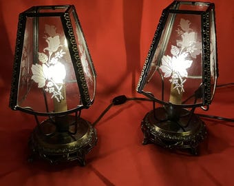 2 - Vintage L & L WMC 407 10 "Tischlampen / Rose / Frostglasschirm mit Fuß / Fehler