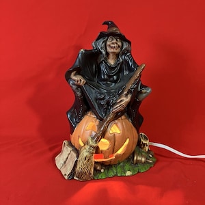 Vintage Ceramic Halloween Witch Sitting on Pumpkin / Byron Molds / 70&#39;s / Flaws