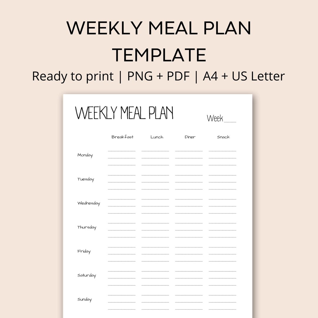 Weekly Meal Planner Printable - Minimalist Meal Plan Template - Grocery ...