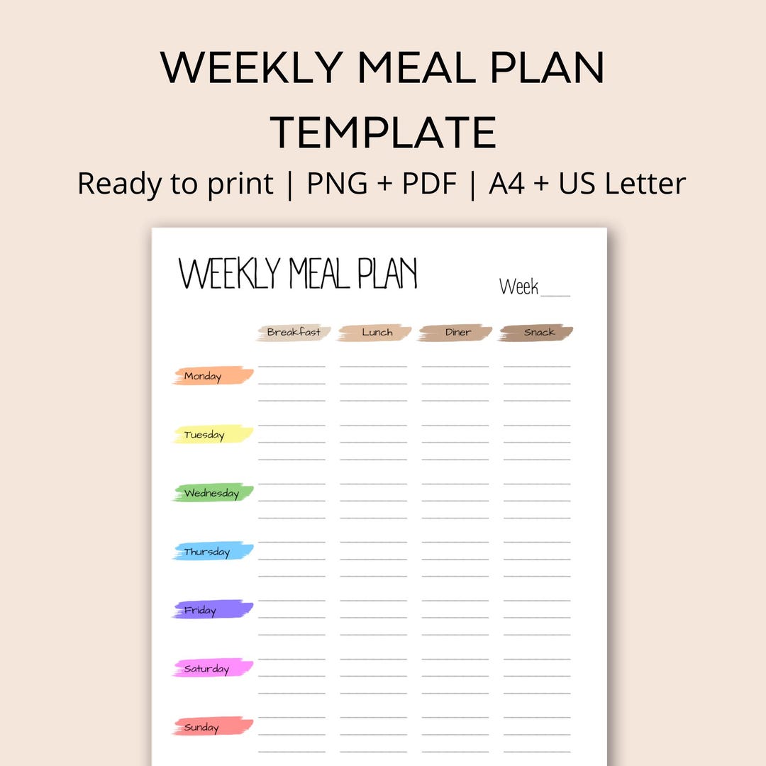 Weekly Meal Planner Printable - Minimalist Meal Plan Template - Grocery ...