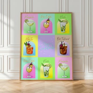 Klassieke cocktailposter - zomerse sferen - felgekleurde muurkunst - retro pop-art - barkeukendecoratie - drankenkaartmenu - drankjes