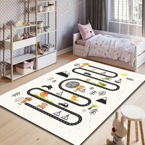 Kinderkamertapijt, speelkleed, wegenkaart kindertapijt, kinderkamer tapijt, vloerkleed voor kinderen, dierentapijt, tapijt voor de weg, speelkamertapijt