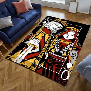 Spielkartenteppich, Spielkartenteppich, Kartenspielteppich, Kartenspielteppich, Teppich König und Königin, Ästhetischer Teppich