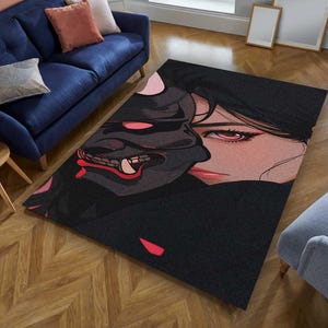 Japanese Rug, Hannya Rug, Japan Girl Rug, Anime Rug, Japanese Mask Rug, Aesthetic Rug, Rug For Friend, Soul Rug, 6x9 Rug, Japan Culture Rug