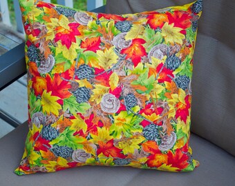 Fall Leaves Pillow cover, Decorative Toss Pillow, Accent Pillow, Throw Pillow, Pillowcase, Autumn, Pinecones- Fits 16x16 inch form