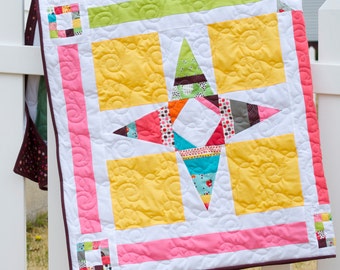 Handgemaakte patchwork quiltworp, bloemen schootquilt 65 x 65, moderne katoenen quilt, kleurrijke deken, boho woondecoratie, uniek cadeau