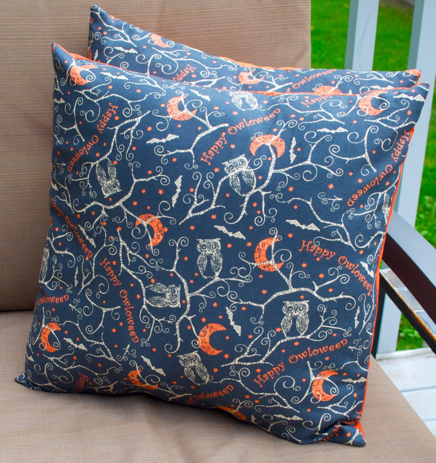 Halloween Owl Pillow Cover, Bats, Moon, 18x18 Inch