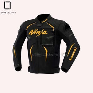 Ninja Kawasaki GPlus Motorbike Riding Jacket -Moto GP Motorcycle Original Leather Racing Jacket with complete Armour- Gift For Bikers