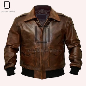 New A2 Aviator Brown Bomber Leather Jacket, Men&#39;s Vintage Jacket, Genuine Sheepskin, Best Gift For Him