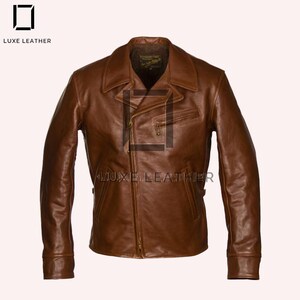 New Men&#39;s Brown Handmade Vintage Biker Leather Jacket, Genuine Sheepskin, Best Gift For Him