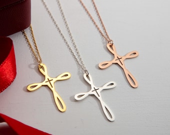 Dainty Loop Cross Necklace: Sterling Silver, Gold Vermeil, Minimalist Christian Jewelry