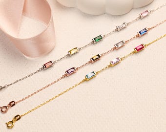 Geboortesteenarmband met spaced baguette: sterlingzilver gepersonaliseerde familiesieraden