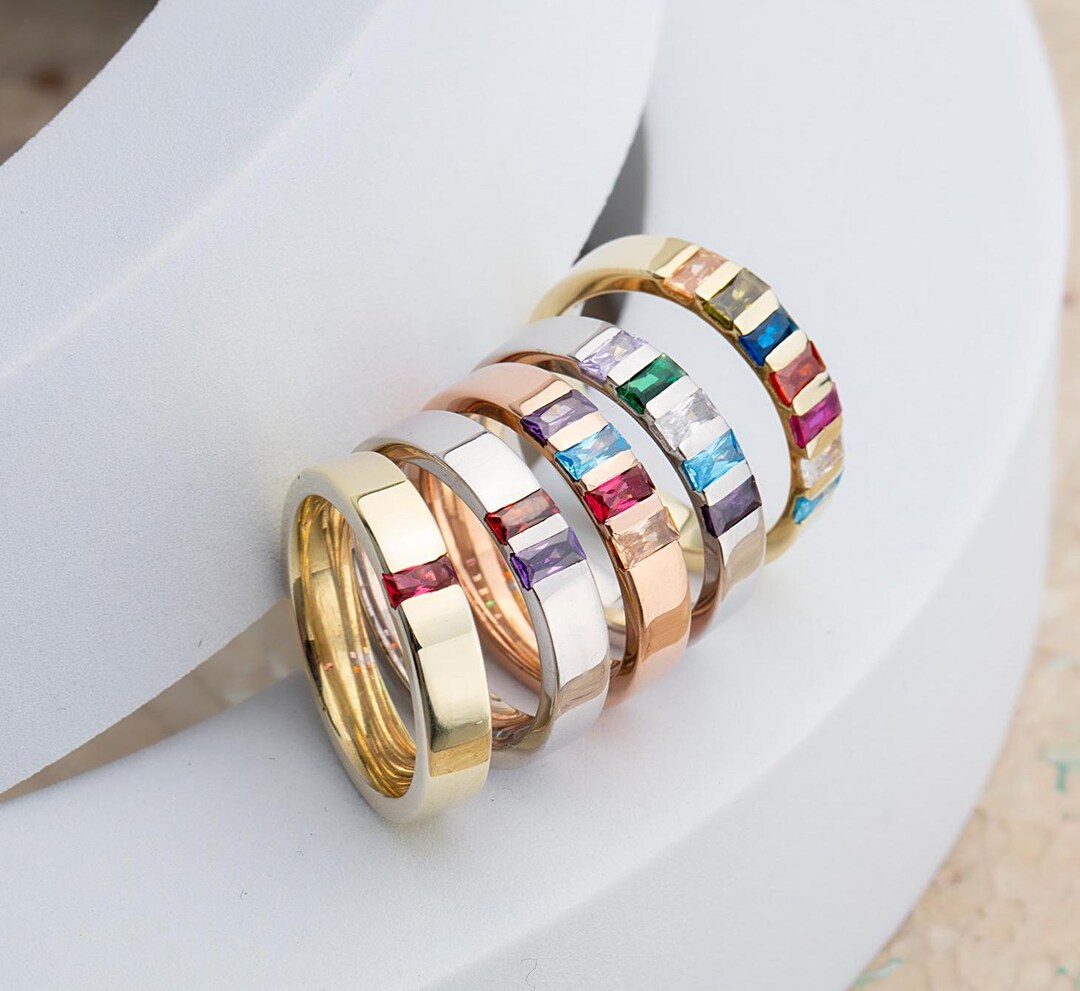 Silver Initial Family Birthstone Rings, Personalized Gifts, 14K Gold ...