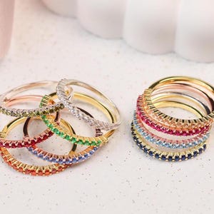14K Gold Halbe Ewigkeit Birthstone Ring, Silber Birthstone stapelbarer Ring, Mütter Birthstone Ring, personalisierte Geschenke, Geschenk zum Muttertag
