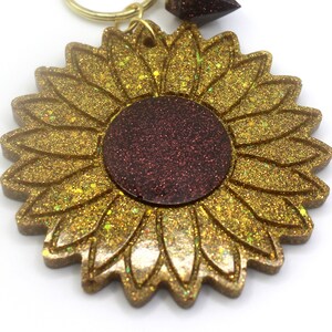 Sunflower Keychain // Glitter Keychain // Yellow Sunflower // Gold sunflower // Diamond Keychain // Flower Keychain // Resin Sunflower