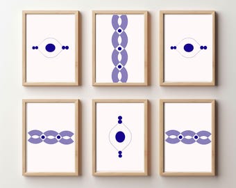 Abstract Blue Wall Art Set of 6: Modern Minimalist Prints Digital Download
