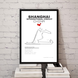 Affiche de la carte du circuit de F1 de Shanghai - Impression de la piste du Grand Prix de Chine - Art mural course de Formule 1 - Cadeau sport automobile - Impression d'art murale course F1 1