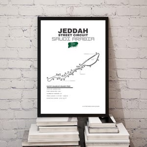 Affiche du circuit urbain de Jeddah | Carte du circuit du Grand Prix d'Arabie saoudite | Illustrations de course de F1 Jeddah | Décoration murale F1 | Impression de sport automobile | Affiche F1
