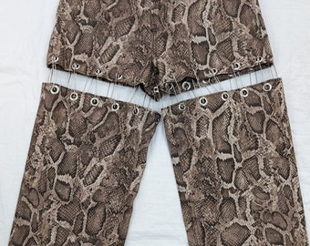 OOAK Upcycle Punk Jeans Shorts snake print safety pins sz 4 H&M Convertible Upstyled
