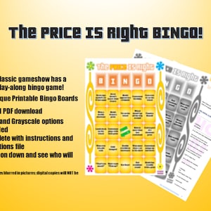 Price Is Right Bingo Printable 10 Cards Unique Fun Party Game Digital Download TPIR TV Show Boards