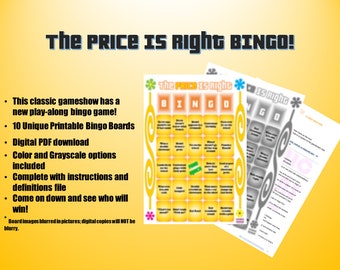 Price Is Right Bingo Printable 10 Cards Unique Fun Party Game Digital Download TPIR TV Show Boards