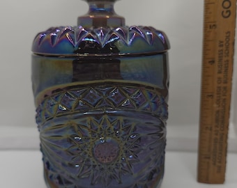 Vintage Indiana Blue Iridescent Carnival Glass Cookie Jar - Etsy