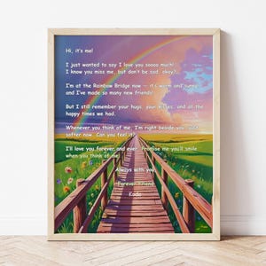 Impresión artística personalizada de Puente Arcoíris / Arte mural conmemorativo para mascotas / Regalo para la pérdida de una mascota / Decoración de pared conmemorativa para perros o gatos / Carta para un amigo eterno