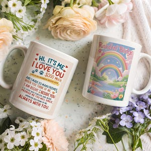 Taza conmemorativa para mascotas Rainbow Bridge / Carta de tu mascota / Regalo personalizado para la pérdida de tu mascota / Taza conmemorativa para perro o gato / 325 ml / 433 ml