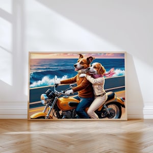 Arte de parede de casal de cães motociclistas | Blaze & Honeykick | Download digital romântico para impressão | Bônus de citação de amor | Coleção Nossos Corações Juntos
