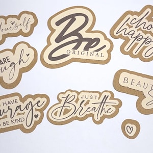 Sentimenten voor wenskaarten of plakboeken/Set van zeven met bijpassende schaduwen/You Are Enough/Wees jezelf/Just Breathe and More