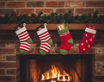 Patrón de ganchillo para calcetín navideño en PDF | Mini calcetín navideño de descarga instantánea | Patrón de ganchillo navideño para principiantes | 3 estilos incluidos
