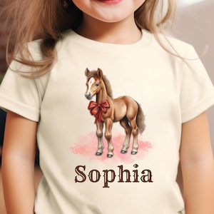 Personalized Toddler Youth Horse Girl Shirt, Custom Name Cowgirl T-Shirt, Pony Birthday Outfit, Child Equestrian Gift, Horse Gift for Girl