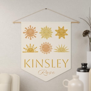 Decoración de guardería Sunshine, decoración bohemia personalizada, nombre personalizado, regalo para bebé, pancarta amarilla para habitación de bebé, decoración de guardería Sun, letrero para habitación infantil, regalo