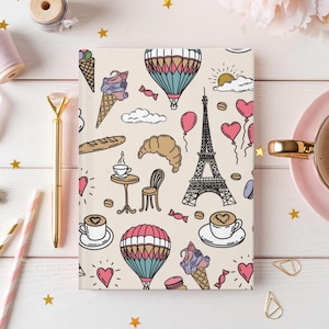 Chic Parisian Hardcover Journal Gift Vintage Style Notebook Birthday Gift Favor French Vacation Daily Journal Romantic Paris trip Keepsake