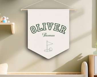 Personalized Golf Nursery Pennant, Custom Collegiate Baby Name Banner, Golf Boys Room Wall Hanging, Golf Themed Baby Shower Gift