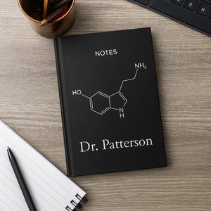 Personalized Serotonin Molecule Notebook, Custom Name Science Journal, Chemistry Teacher Scientist Gift, STEM Notebook for Men