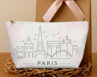 Paris Themed Trip Gift Accessory Pouch Blush Pink Paris Makeup Bag Cosmetic Organizer Parisian Style Keepsake Bachelorette Favor Gift Bag