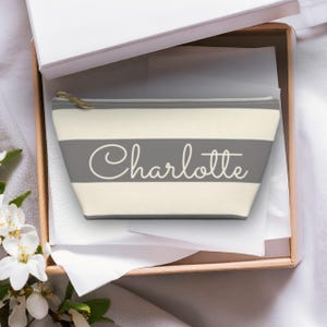 Personalized Makeup Bag with Name, Custom Striped Teenager Cosmetic Pouch, Birthday Gift for Her, Monogrammed Toiletry Bag, Young Girl Gift