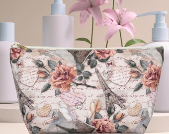Vintage Style Floral Accessory Bag Paris Makeup bag Romantic Parisian Theme Paris love gift Travel Organizer Gift for Her Paris France lover