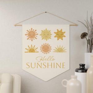 Sunshine Pennant Nursery Wall Decor Gift Baby Shower Room Decoration Sunshine Playroom Hello Sunshine Banner Yellow Pastel Happy Wall Art