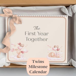 Twin Baby Milestone Calendar, First Year Wall Calendar, Girl Twin Nursery Keepsake, Monthly Memory Tracker for Twins, Twin Parent Gift