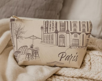 Paris Bistro Makeup Bag, Travel Accessory Pouch, French Themed Gift, Retro Cosmetic Case, French Cafe Girl Gift