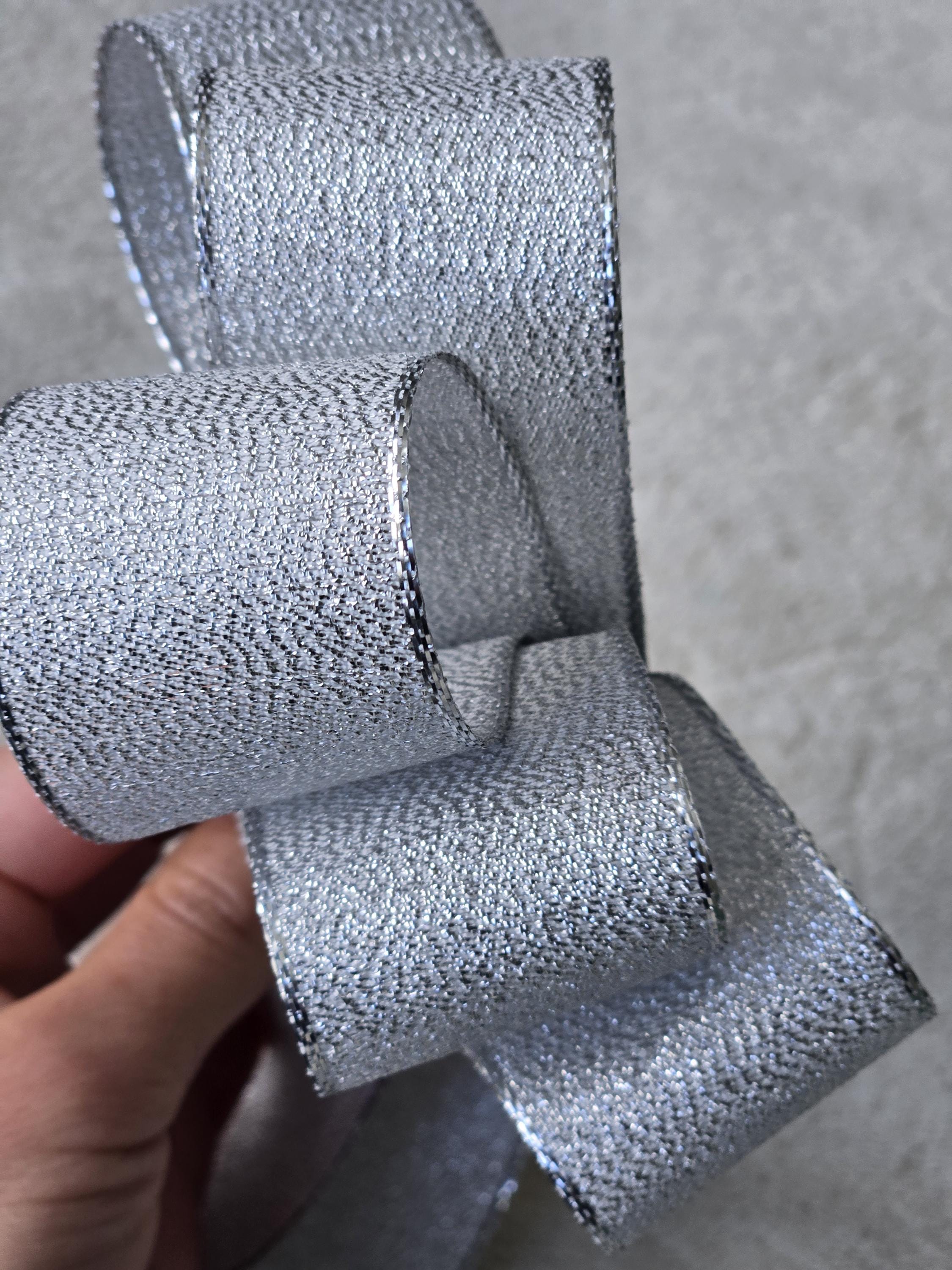 Silver Metallic Wired Ribbon 1.5
