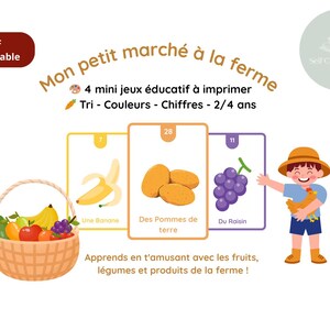 Jeu éducatif PDF à imprimer – Mon Petit Marché à la Ferme (tri par catégorie, couleur, chiffres – dès 2 ans)